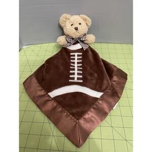 Bearington Brown Teddy Bear Football Baby Lovey Security Blanket Satin Rattle